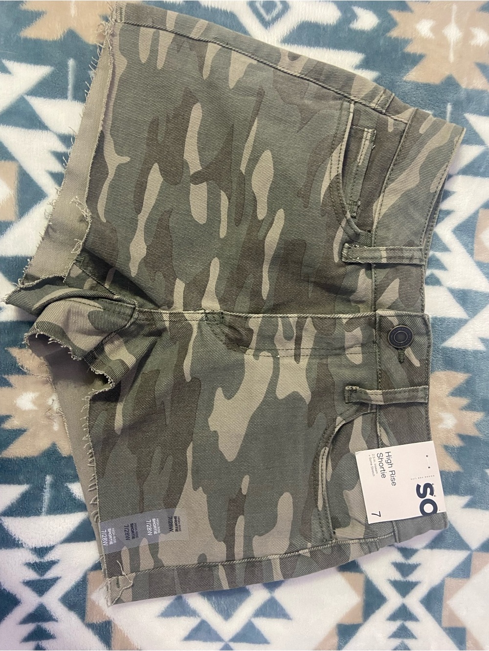 Camo High-Rise Denim Shorts - Green Camo